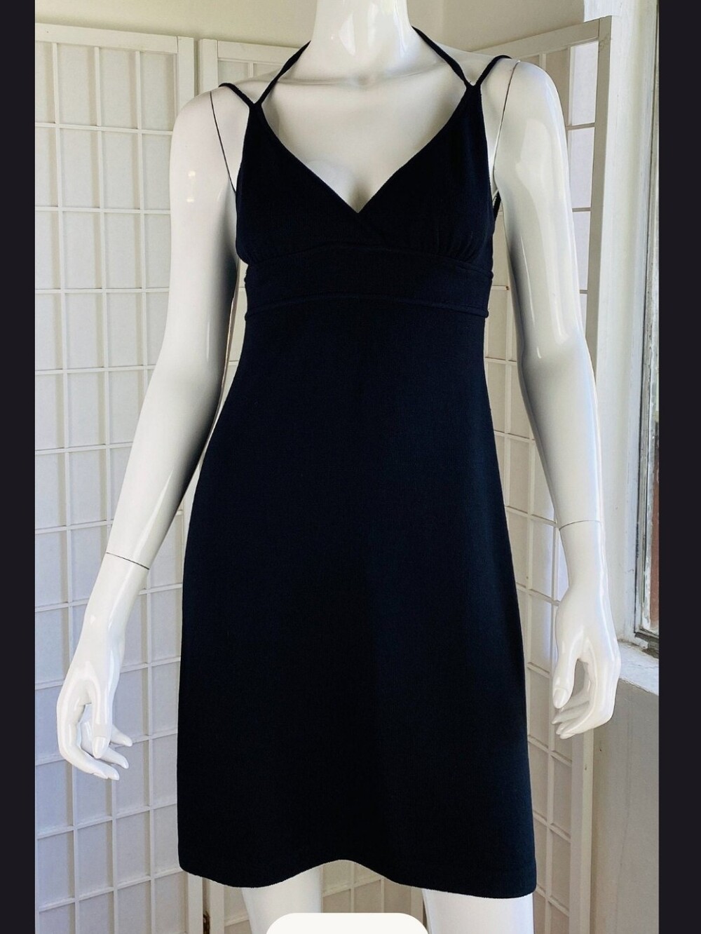 St John Evening Black V-Neck Spaghetti Strap Halter Dress 4 Vintage 90s